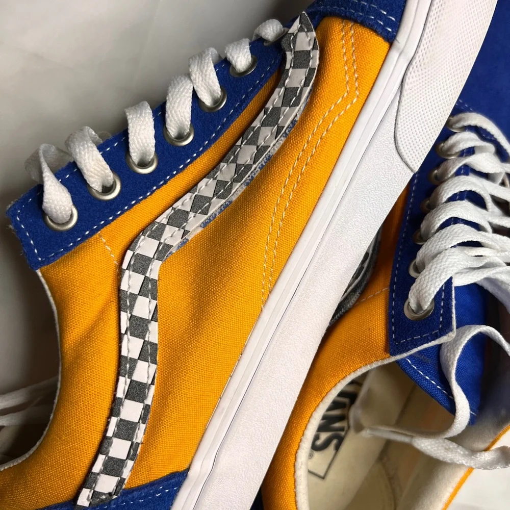 Vans Old School Low Velcro Checkerboard Blue Yellow - Picture 6 of 8